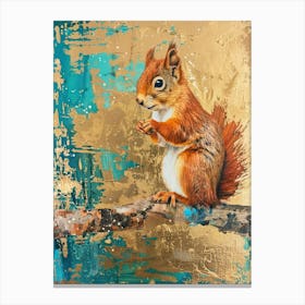 Red Squirrel Gold Effect Collage 2 Canvas Print