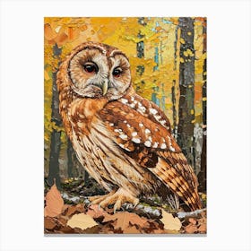 Tawny Owl Relief Illustration 4 Canvas Print