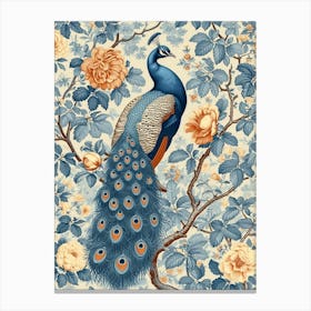 Cream Peacock Vintage Floral Wallpaper  1 Canvas Print