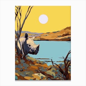 Simple Rhino Illustration Sunrise 3 Canvas Print