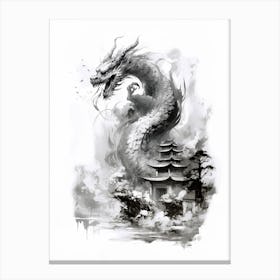 Dragon Inked Black And White 3 Canvas Print