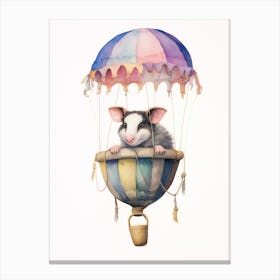 Baby Opossum 2 In A Hot Air Balloon Canvas Print