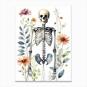 Floral Skeleton Watercolor Painting (1) Canvas Print