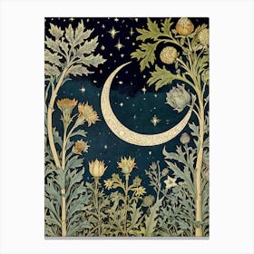 Moon And Flowers Style William Morris 7 Canvas Print