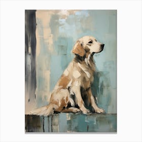 Golden Retriever Dog, Painting In Light Teal And Brown 0 Canvas Print