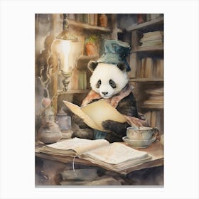 Panda Art Reading Watercolour 4 Canvas Print
