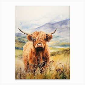 Warm Chestnut Highland Cow In The Grass Canvas Print