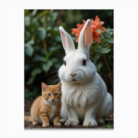 Cute Rabbit And Kitten 1 Canvas Print