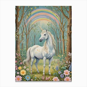 Rainbow Unicorn In The Forest Canvas Print