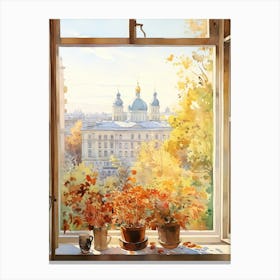 Window View Of Kiev Ukraine In Autumn Fall, Watercolour 1 Canvas Print