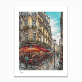 Paris France Drawing Pencil Style 2 Travel Poster Canvas Print