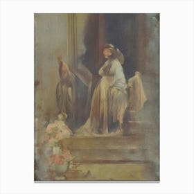 Lady Sitting On Steps Canvas Print