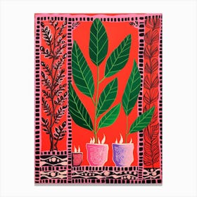 Pink And Red Plant Illustration Zz Plant Zamioculcas 1 Canvas Print