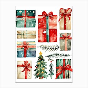 Watercolor Christmas Presents Canvas Print