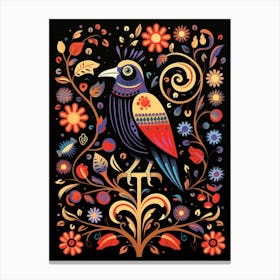 Folk Bird Illustration Raven 3 Canvas Print