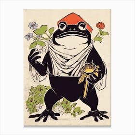 Frog In The Garden,  Matsumoto Hoji Inspired Japanese 3 Canvas Print