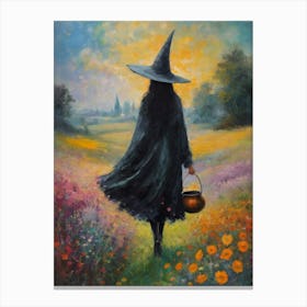 Summerween Witch in the Meadow Witch Art Print | Litha Summer Solstice Witchcraft Painting for Pagan Feature Wall Canvas Print