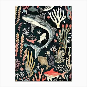 Shark Pattern Seascape Black Background Illustration 3 Canvas Print