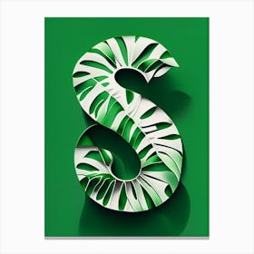 S, Letter, Alphabet Jungle Leaf 3 Canvas Print