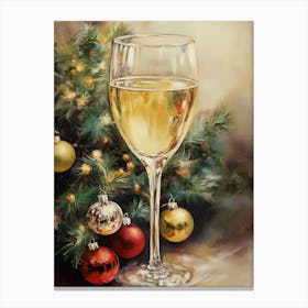 White Wine And Christmas Ornaments Canvas Print