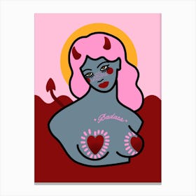 Badass Pink Haired Devil Girl Canvas Print