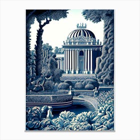 Gardens Of The Royal Palace Of Caserta, Italy Linocut Black And White Vintage Canvas Print