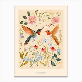 Folksy Floral Animal Drawing Hummingbird 2 Poster Canvas Print