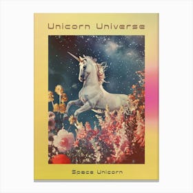 Floral Unicorn In Space Retro Collage 3 Poster Canvas Print