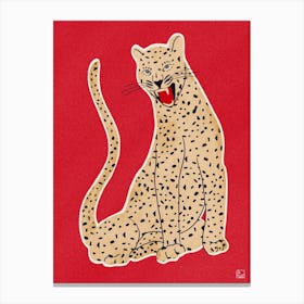 Leopard On Red Backgroound Canvas Print