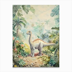 Dinosaur Roaming In The Forest Storybook Painting 1 Canvas Print