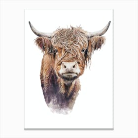 Scottish Highland Cow Watercolor Painting Portrait Canvas Print