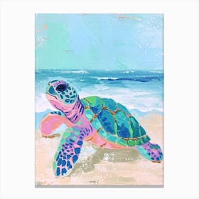 Cute Acrylic Style Painting Of A Sea Turtle On The Beach Canvas Print