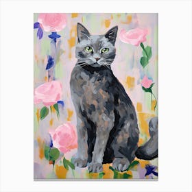 A Chartreux Cat Painting, Impressionist Painting 4 Canvas Print