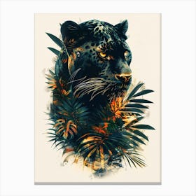 Double Exposure Realistic Black Panther With Jungle 8 Canvas Print