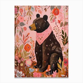 Floral Animal Painting Brown Bear 4 Canvas Print