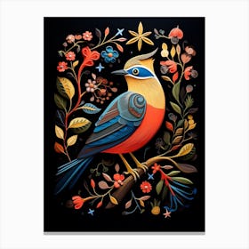 Folk Bird Illustration Cedar Waxwing 1 Canvas Print