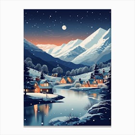 Winter Travel Night Illustration Lake District United Kingdom 1 Canvas Print