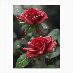 Red Roses At Rainy With Water Droplets Vertical Composition 30 Canvas Print