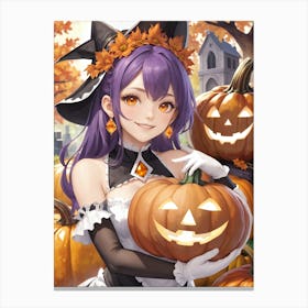 Sexy Girl With Pumpkin Halloween Painting (7) Canvas Print