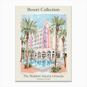 Poster Of The Waldorf Astoria Orlando   Orlando, Florida   Resort Collection Storybook Illustration 2 Canvas Print