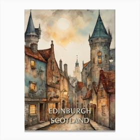 Edinburgh Scotland City Vintage Painting (6) Canvas Print