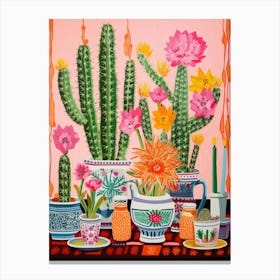 Cactus Painting Maximalist Still Life Woolly Torch Cactus 3 Canvas Print