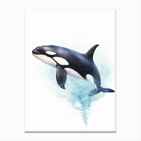 Blue Watercolour Painting Style Of Orca Whale  1 Canvas Print