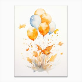 Fish Flying With Autumn Fall Pumpkins And Balloons Watercolour Nursery 2 Canvas Print