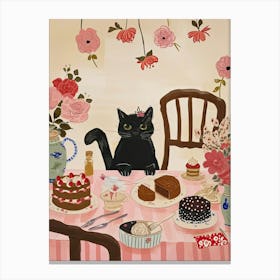 Birthday Black Cat With Cakes And Flower Painting Cat Kitchen Print Cat Lover Gift Cute Cat Print Kitchen Canvas Print