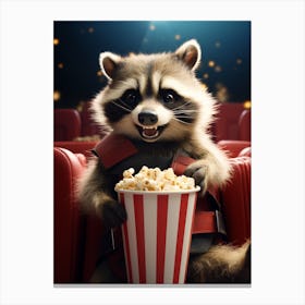 Cartoon Honduran Raccoon Eating Popcorn At The Cinema 1 Canvas Print