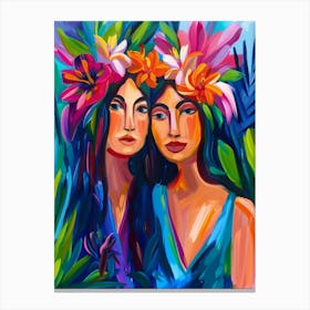 Two Women In Flower Crowns Canvas Print