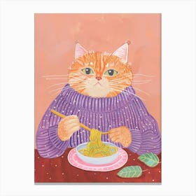 Orange Cat Pasta Lover Folk Illustration 4 Canvas Print