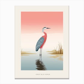 Minimalist Great Blue Heron 3 Bird Poster Canvas Print