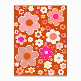 Retro Flowers Orange Peach Pink Canvas Print